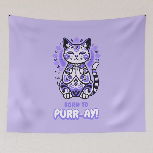 Item preview, Born to Purr-ay! – Purple Cat Prayer Design designed and sold by RisenAgain - Quantum BrainGlitch | Designs.