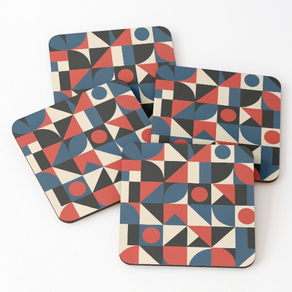 Item preview, Retro Bauhaus Geometry – Red, Blue, Black & Cream Abstract Pattern designed and sold by Zenvo.