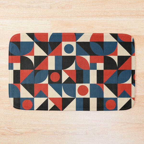 Item preview, Retro Bauhaus Geometry – Red, Blue, Black & Cream Abstract Pattern designed and sold by Zenvo.
