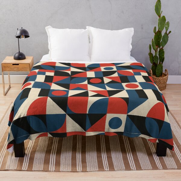 Item preview, Retro Bauhaus Geometry – Red, Blue, Black & Cream Abstract Pattern designed and sold by Zenvo.