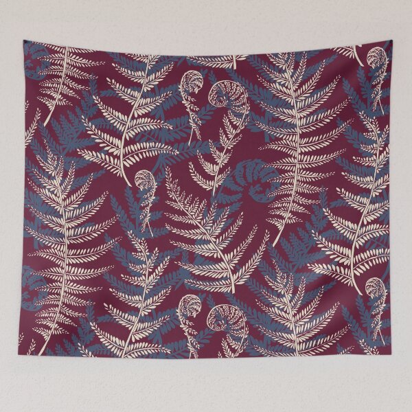 Item preview, pteridomania - fern leaves creme/blue/red designed and sold by kobyakov.