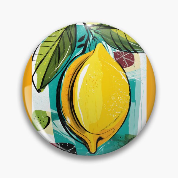 Item preview, Vibrant Lemon Burst - Bold Lemon Surrounded by Geometric Shapes and Leaves in Dynamic Composition designed and sold by OlfactoART Studio.