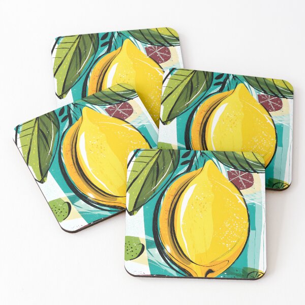 Item preview, Vibrant Lemon Burst - Bold Lemon Surrounded by Geometric Shapes and Leaves in Dynamic Composition designed and sold by OlfactoART Studio.
