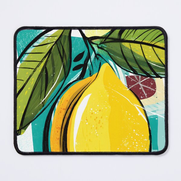 Item preview, Vibrant Lemon Burst - Bold Lemon Surrounded by Geometric Shapes and Leaves in Dynamic Composition designed and sold by OlfactoART Studio.