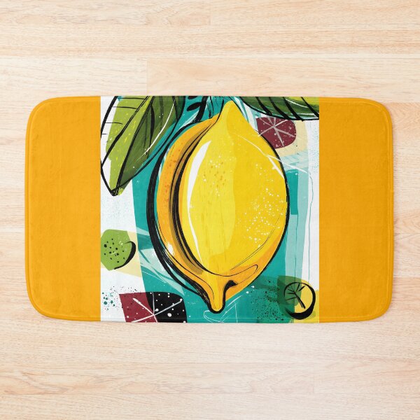 Item preview, Vibrant Lemon Burst - Bold Lemon Surrounded by Geometric Shapes and Leaves in Dynamic Composition designed and sold by OlfactoART Studio.