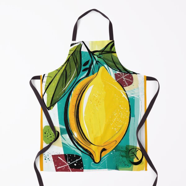 Item preview, Vibrant Lemon Burst - Bold Lemon Surrounded by Geometric Shapes and Leaves in Dynamic Composition designed and sold by OlfactoART Studio.