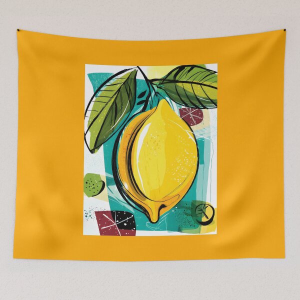 Item preview, Vibrant Lemon Burst - Bold Lemon Surrounded by Geometric Shapes and Leaves in Dynamic Composition designed and sold by OlfactoART Studio.