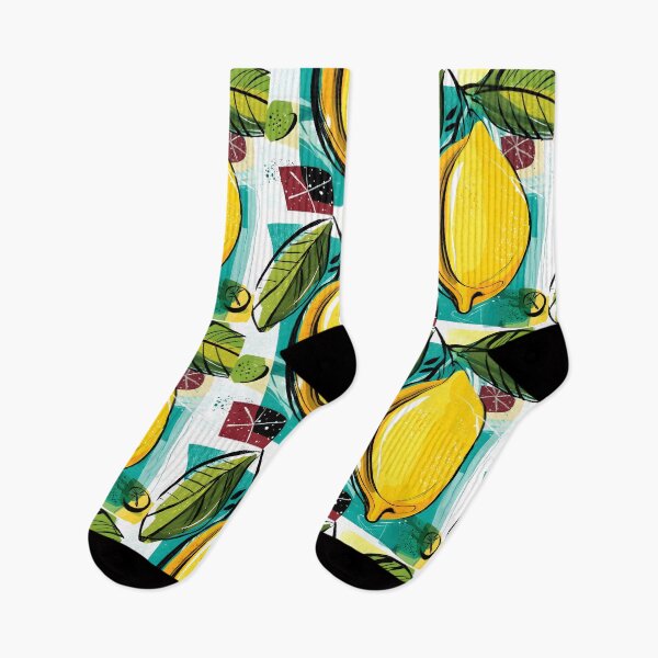 Item preview, Vibrant Lemon Burst - Bold Lemon Surrounded by Geometric Shapes and Leaves in Dynamic Composition designed and sold by OlfactoART Studio.