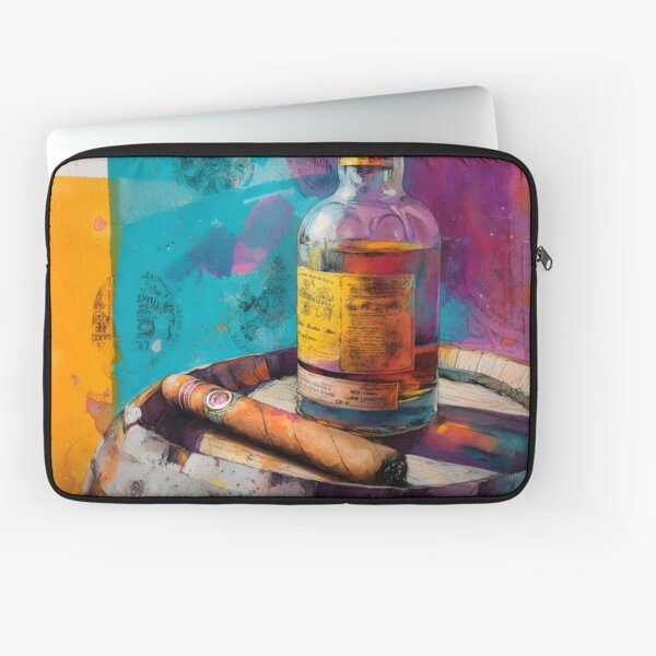 Item preview, Whiskey Bottle and Cigar on Aged Barrel - Artistic Stamps and Vibrant Colors Create Bold Contrast designed and sold by OlfactoART Studio.