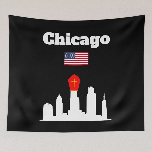 Item preview, Chicago Pope Leo XIV Chicago Skyline with pope hat US flag  designed and sold by Artstastic.