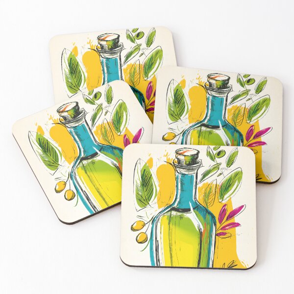 Item preview, Olive Oil Bottle Surrounded by Olives and Leaves - Vibrant Kitchen Art for Food Lovers designed and sold by OlfactoART Studio.