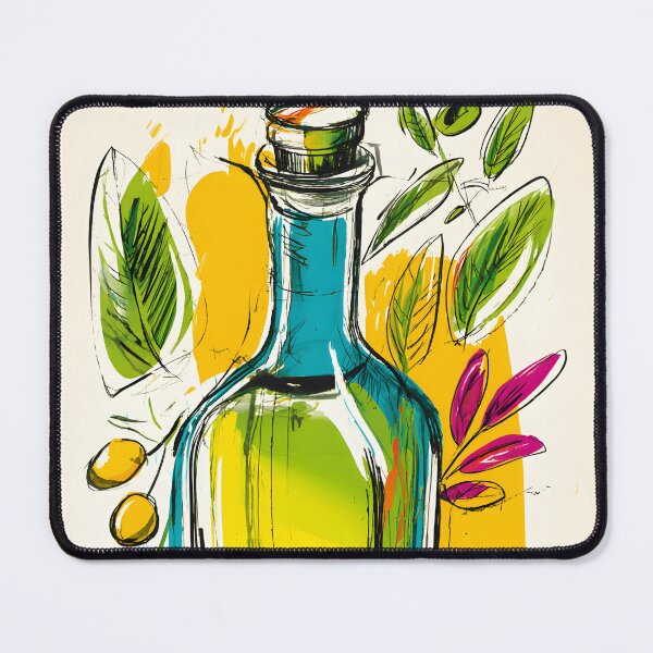 Item preview, Olive Oil Bottle Surrounded by Olives and Leaves - Vibrant Kitchen Art for Food Lovers designed and sold by OlfactoART Studio.