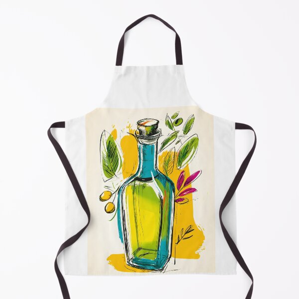 Item preview, Olive Oil Bottle Surrounded by Olives and Leaves - Vibrant Kitchen Art for Food Lovers designed and sold by OlfactoART Studio.