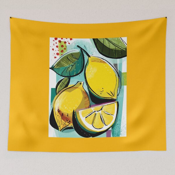 Item preview, Vibrant Lemon Medley - Bold Yellow Lemons with Green Leaves and Playful Abstract Background designed and sold by OlfactoART Studio.