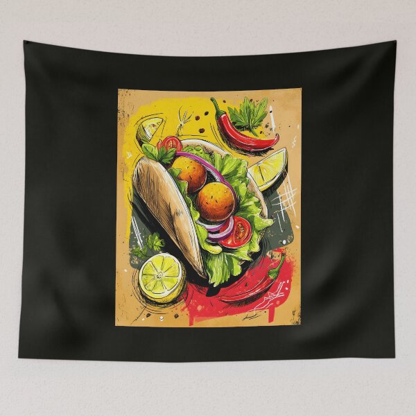 Item preview, Falafel Wrap Fantasy Surrounded by Spices and Colorful Market Fresh Vegetables designed and sold by OlfactoART Studio.