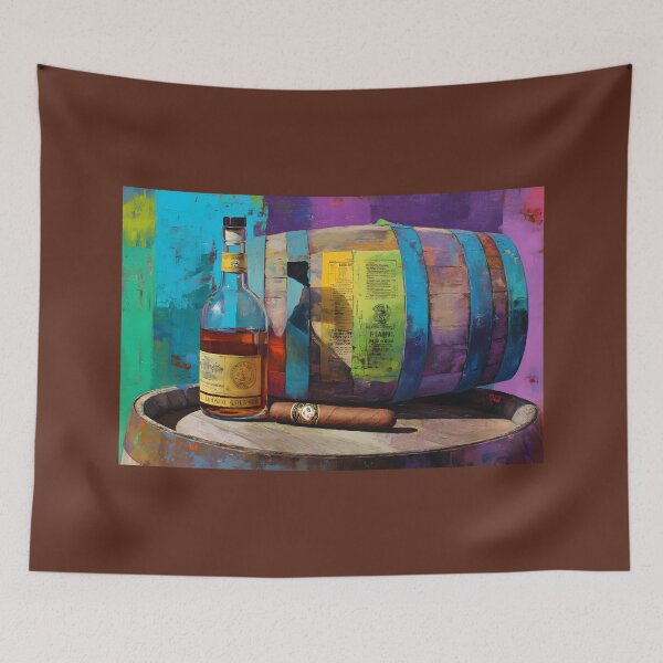 Item preview, Whiskey and Cigar on Rustic Barrel - Vibrant Colors and Relaxed Ambiance in a Lively Artistic Scene designed and sold by OlfactoART Studio.