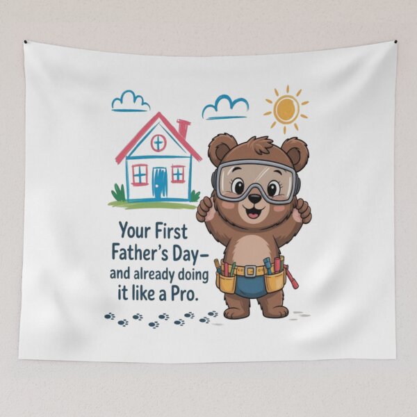 Item preview, First Father’s Day – Handy Bear Dad Cartoon Design designed and sold by InspiredCreatives.