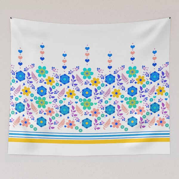Item preview, Border Print Floral with Hearts on White  designed and sold by Sharon Schwalbe.