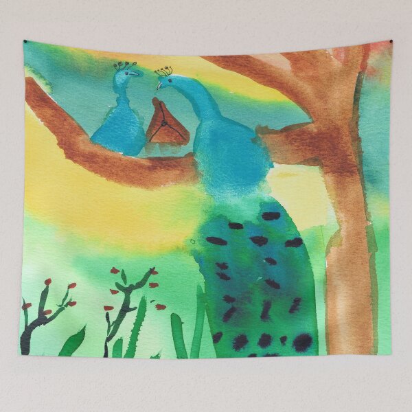 Item preview, Purim Peacocks In a Garden, Watercolor Art designed and sold by Rita Winkler.