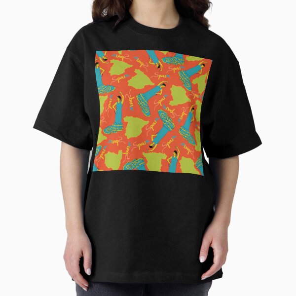 Vista previa del artículo con la obra «Destino España Bailaora de flamenco y el mapa de España sobre fondo rojo», diseñado y vendido por RoseTextileArt.