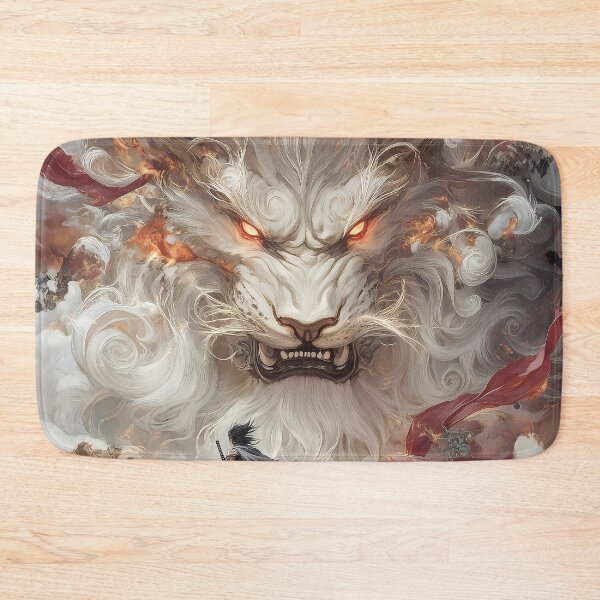 Item preview, Ember Titans Beyond Enormous Fiery Lion Spirit Faces Tiny Warrior Cloudstorm designed and sold by lassedgkotsij.