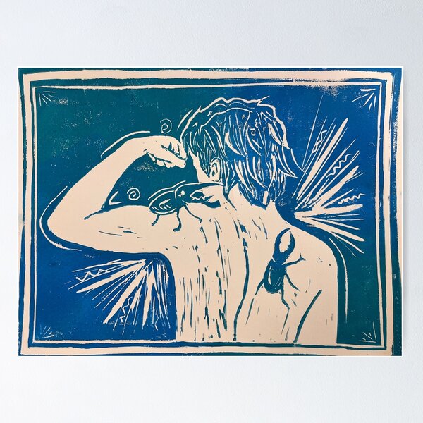 Item preview, Beetle on back blockprint designed and sold by ashetastic art.
