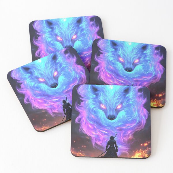 Item preview, Flamebound Warriors Fate Blue Wolf Spirit Magic Warrior Firelight Fantasy Duel Epic Standoff designed and sold by earlobejerk.