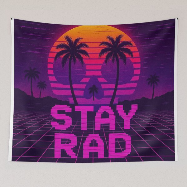 Item preview, Stay Rad – 80s Vaporwave Sunset Tee and Sun Skull designed and sold by lapart.