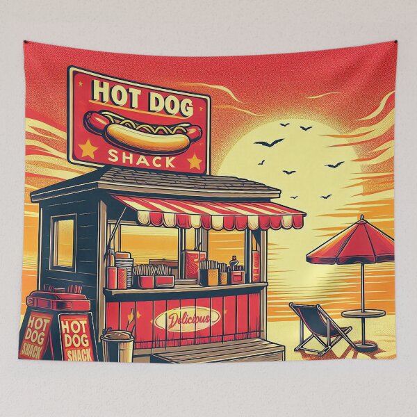 Item preview, Retro Hot Dog Shack on the Beach designed and sold by ArtFactoryAI.