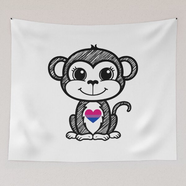 Item preview, Cute Pride Monkey with Bisexual Pride Heart  designed and sold by Travelslightly.