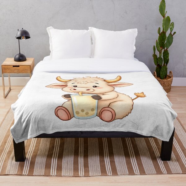 Item preview, Cute Baby Highland Cow with Bubble Tea designed and sold by NaughtyMeow.