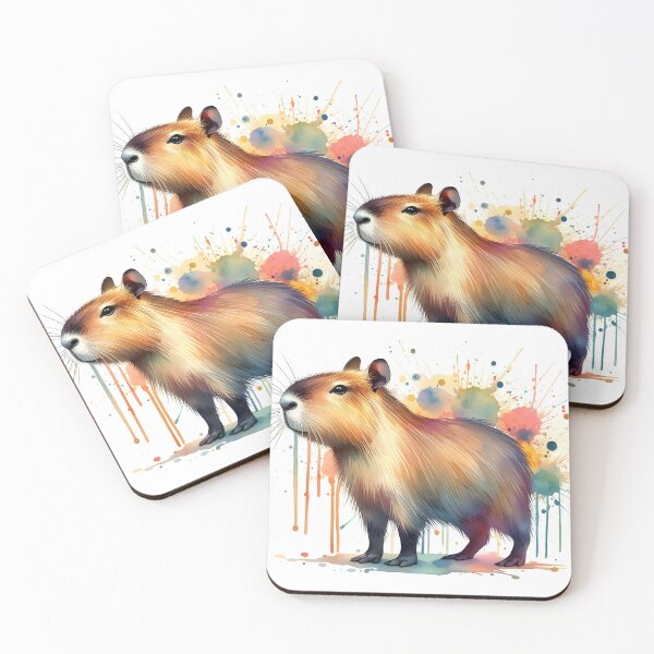 Item preview, Watercolor Capybara with Aquarelle Splashes designed and sold by EmeraldeaArt.
