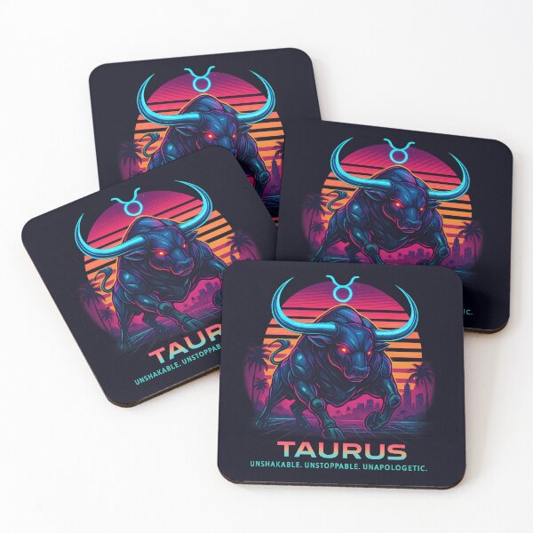 Item preview, Taurus Zodiac – Cyber Bull Powerhouse in Retrowave Neon Aesthetic designed and sold by TheCrazyOdd.