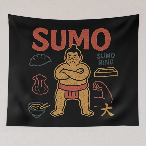 Item preview, Grumpy Sumo Wrestler with Japanese Food and Strength Icons designed and sold by zzz888.