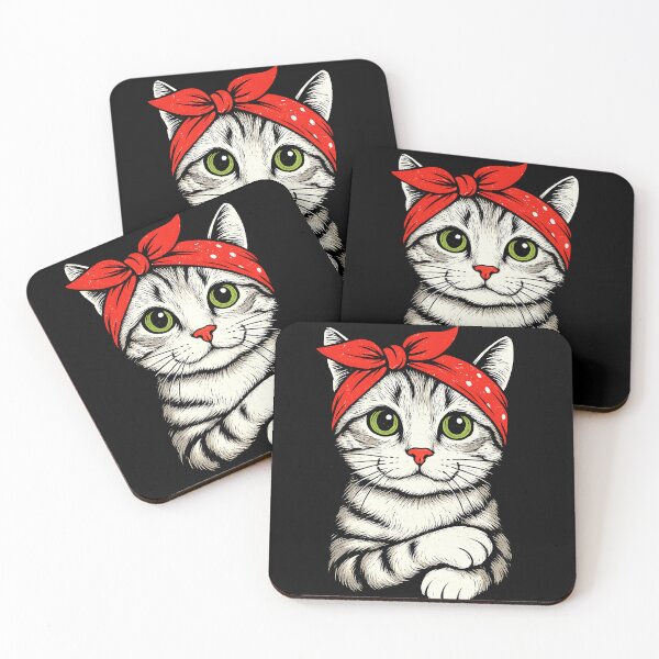 Item preview, Cat With Red Bandana Cute Feminist Kitty Vintage Style designed and sold by cawtoon.