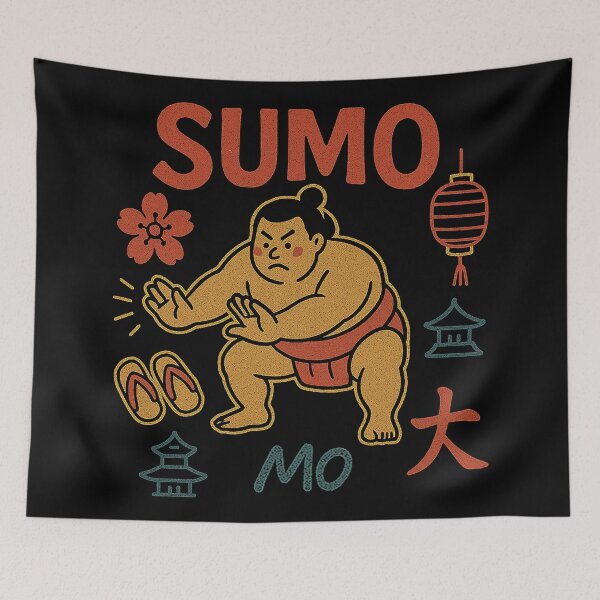 Item preview, Retro Sumo Wrestler Stance with Japanese Cultural Icons designed and sold by zzz888.