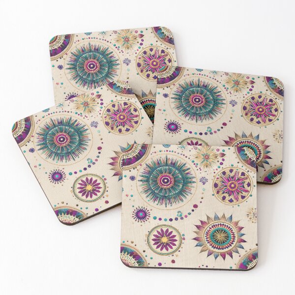 Item preview, Solar Mandalas with Beaded Detail on Cream designed and sold by Moisky Patterns.