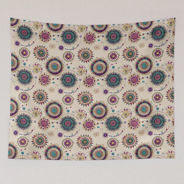 Item preview, Solar Mandalas with Beaded Detail on Cream designed and sold by Moisky Patterns.