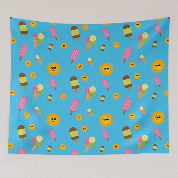Item preview, Summer pattern with ice cream of different flavors and cheerful suns designed and sold by Martapp.