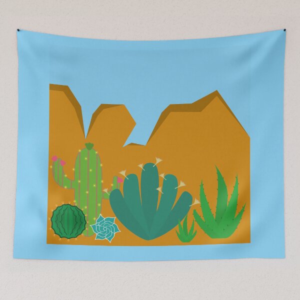 Item preview, Desert landscape with cacti of different types and mountains behind designed and sold by Sock Garden.