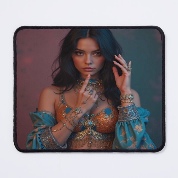 Item preview, Futuristic Elegance: Hyperrealistic portrait of a woman with ornate, colorful clothing designed and sold by FotoworldEdel.