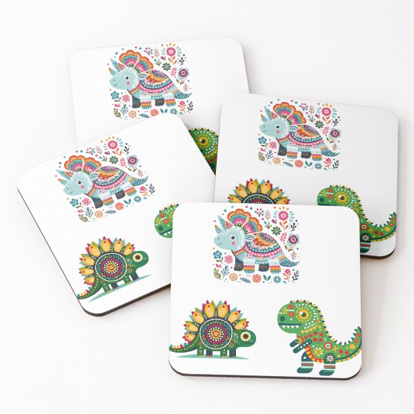 Item preview, Triceratops Stegosaurus T-Rex Dinosaurs STICKER/MAGNET PACK - Scandinavian Folk Art by heidiannemorris © designed and sold by FOLK ART FUSION by heidiannemorris.