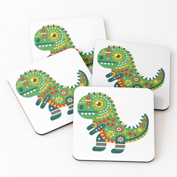 Item preview, Cute Tyrannosaurus Rex with Flowers - Scandinavian Folk Art by heidiannemorris © designed and sold by FOLK ART FUSION by heidiannemorris.