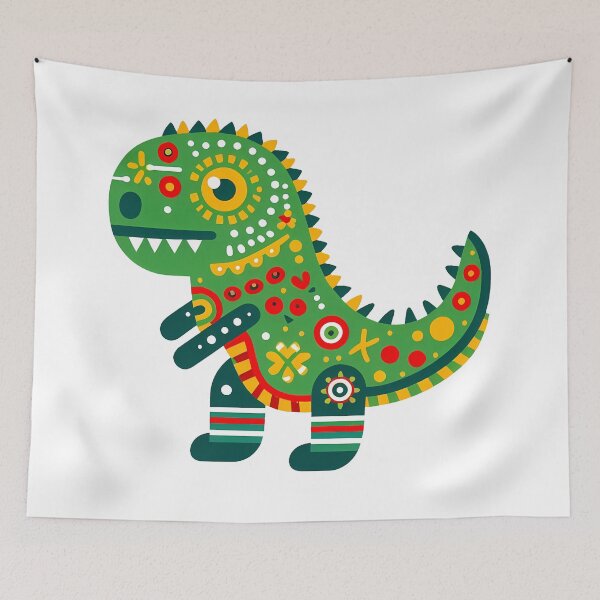 Item preview, Cute Tyrannosaurus Rex with Flowers - Scandinavian Folk Art by heidiannemorris © designed and sold by FOLK ART FUSION by heidiannemorris.