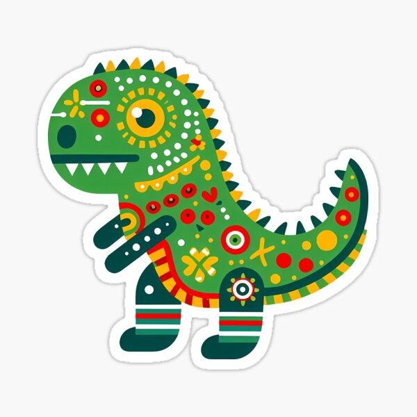 Aperçu de l'œuvre Tyrannosaure Rex mignon avec des fleurs - Art populaire scandinave par heidiannemorris © créée et vendue par FOLK ART FUSION by heidiannemorris.