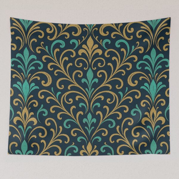 Item preview, Golden ornaments on dark blue designed and sold by Sigtrix.