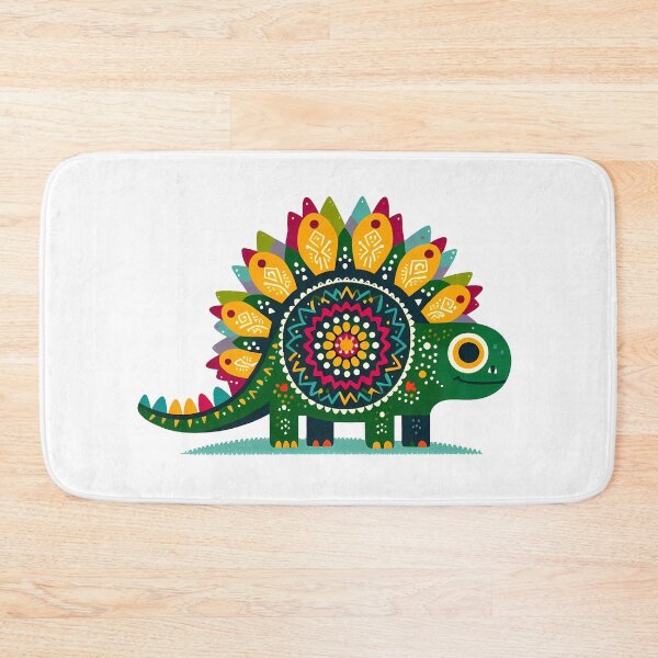 Item preview, Cute Stegosaurus with Flowers - Scandinavian Folk Art by heidiannemorris © designed and sold by FOLK ART FUSION by heidiannemorris.