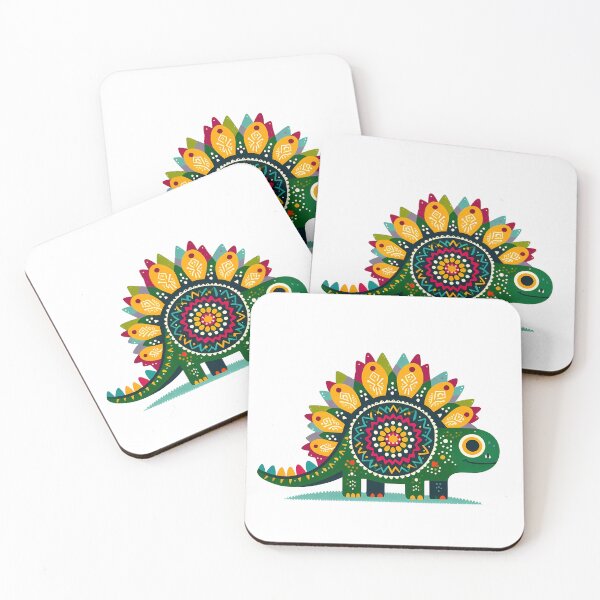 Item preview, Cute Stegosaurus with Flowers - Scandinavian Folk Art by heidiannemorris © designed and sold by FOLK ART FUSION by heidiannemorris.