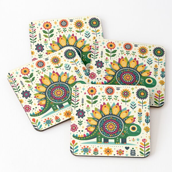 Item preview, Cute Stegosaurus with Flowers - Scandinavian Folk Art by heidiannemorris © designed and sold by FOLK ART FUSION by heidiannemorris.