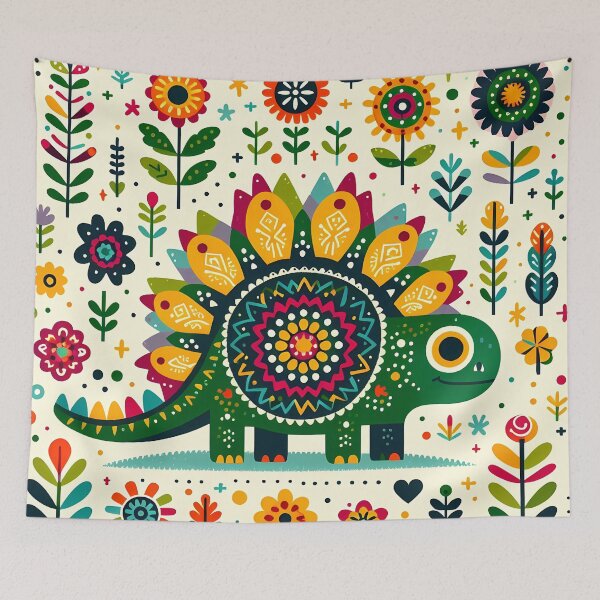 Item preview, Cute Stegosaurus with Flowers - Scandinavian Folk Art by heidiannemorris © designed and sold by FOLK ART FUSION by heidiannemorris.